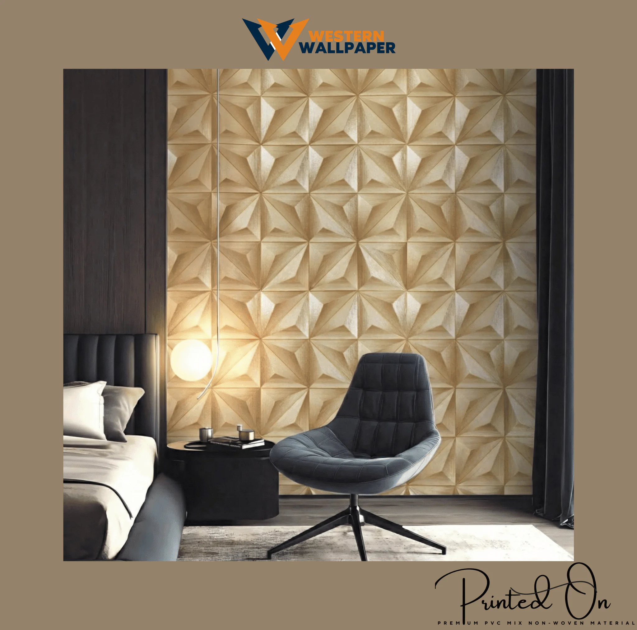 3D PRISM GEOMETRIC WALLPAPER IN GOLDEN OAK