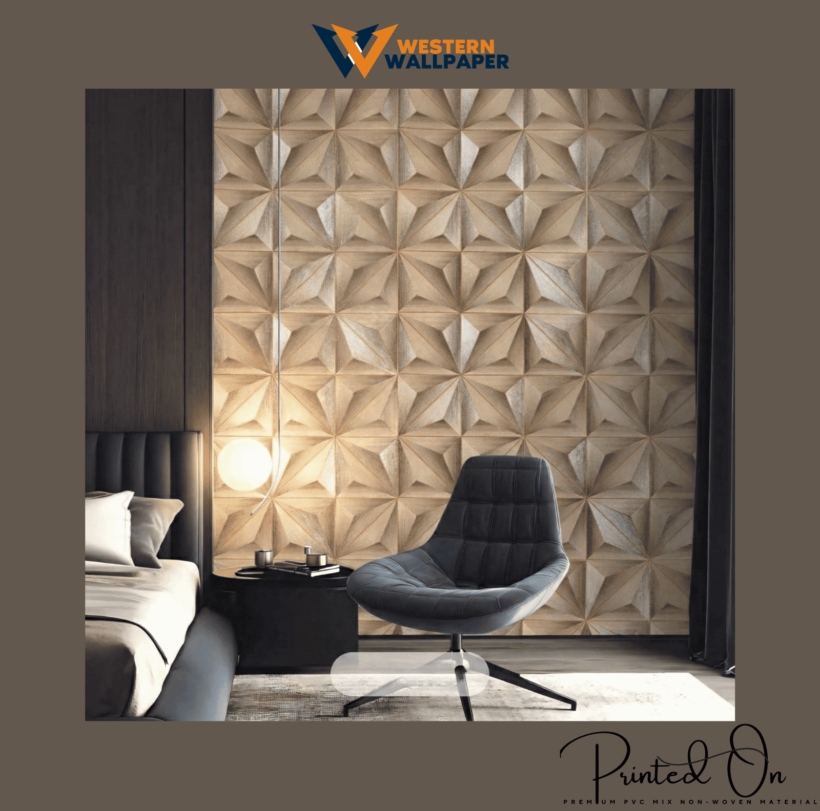 3D PRISM GEOMETRIC WALLPAPER IN TAUPE OAK