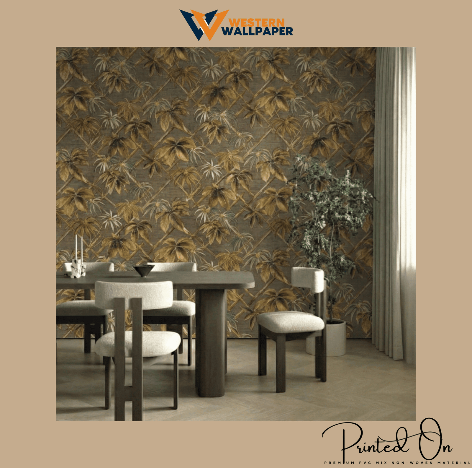 WESTERN TROPICAL TRELLIS WALLPAPER IN BRONZE AND GOLD