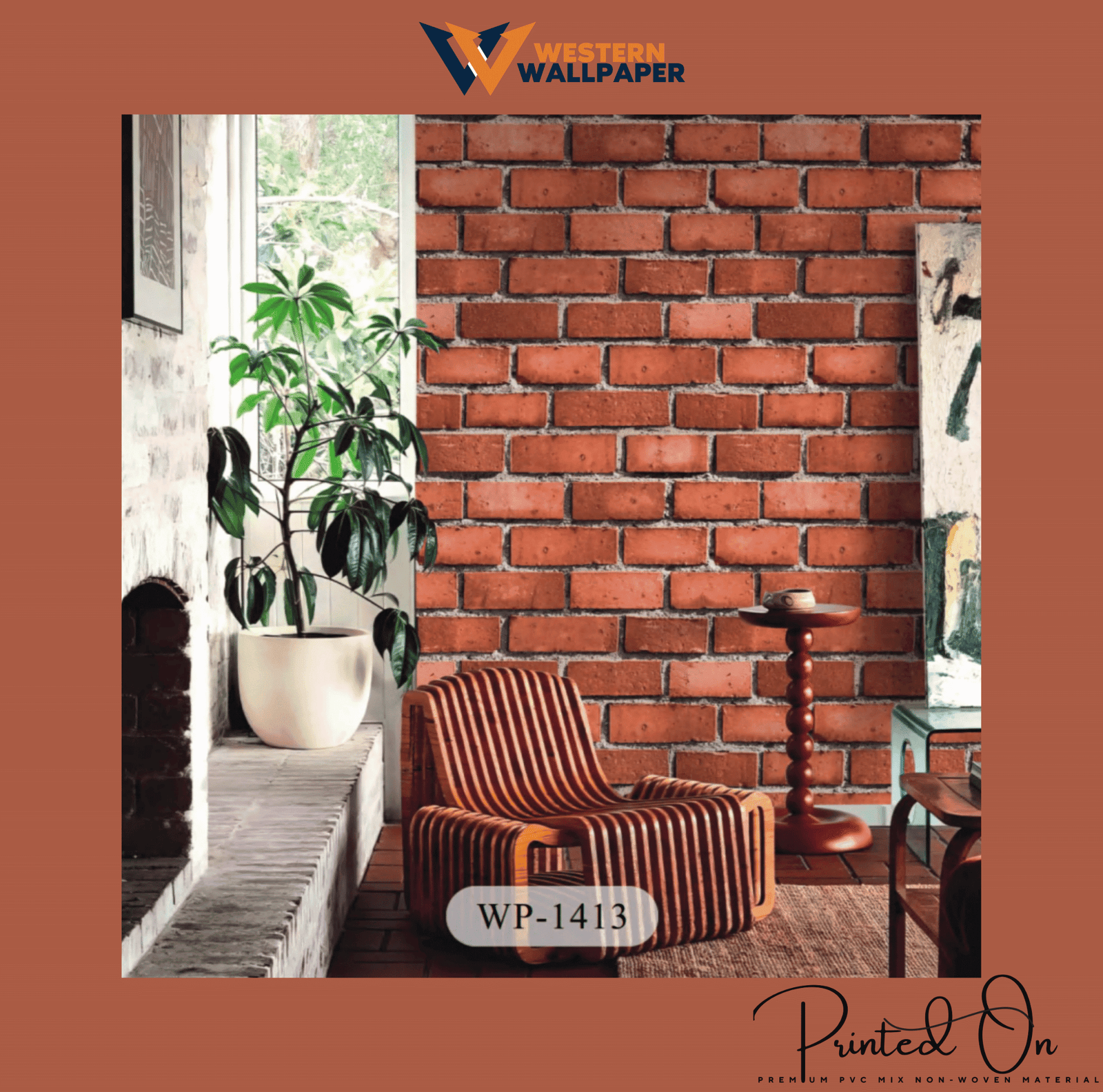 CITADEL URBAN INDUSTRIAL BRICK WALLPAPER IN OXBLOOD RED