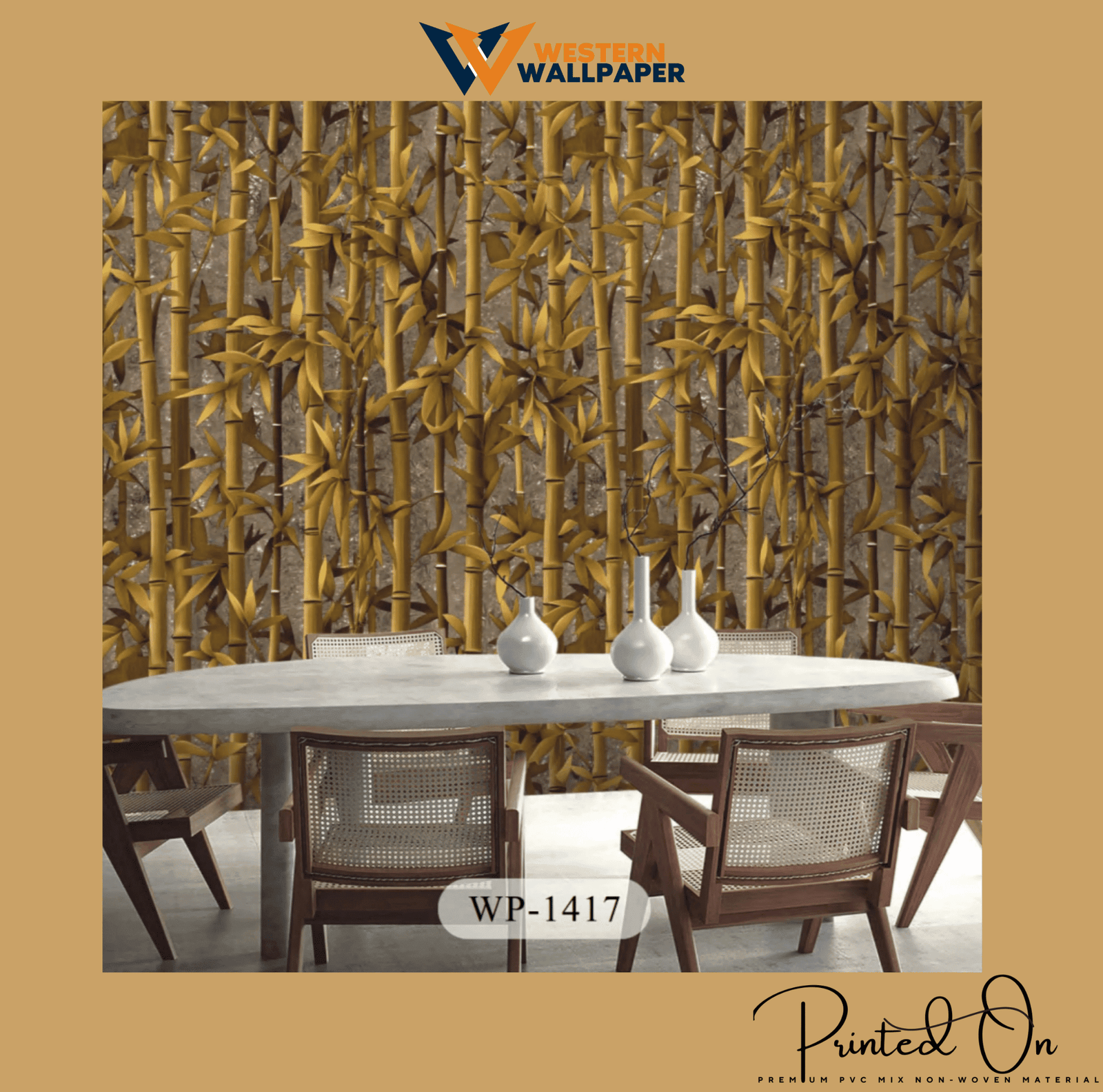 ZENITH GILDED BAMBOO TRELLIS WALLPAPER IN ANTIQUE SAFFRON