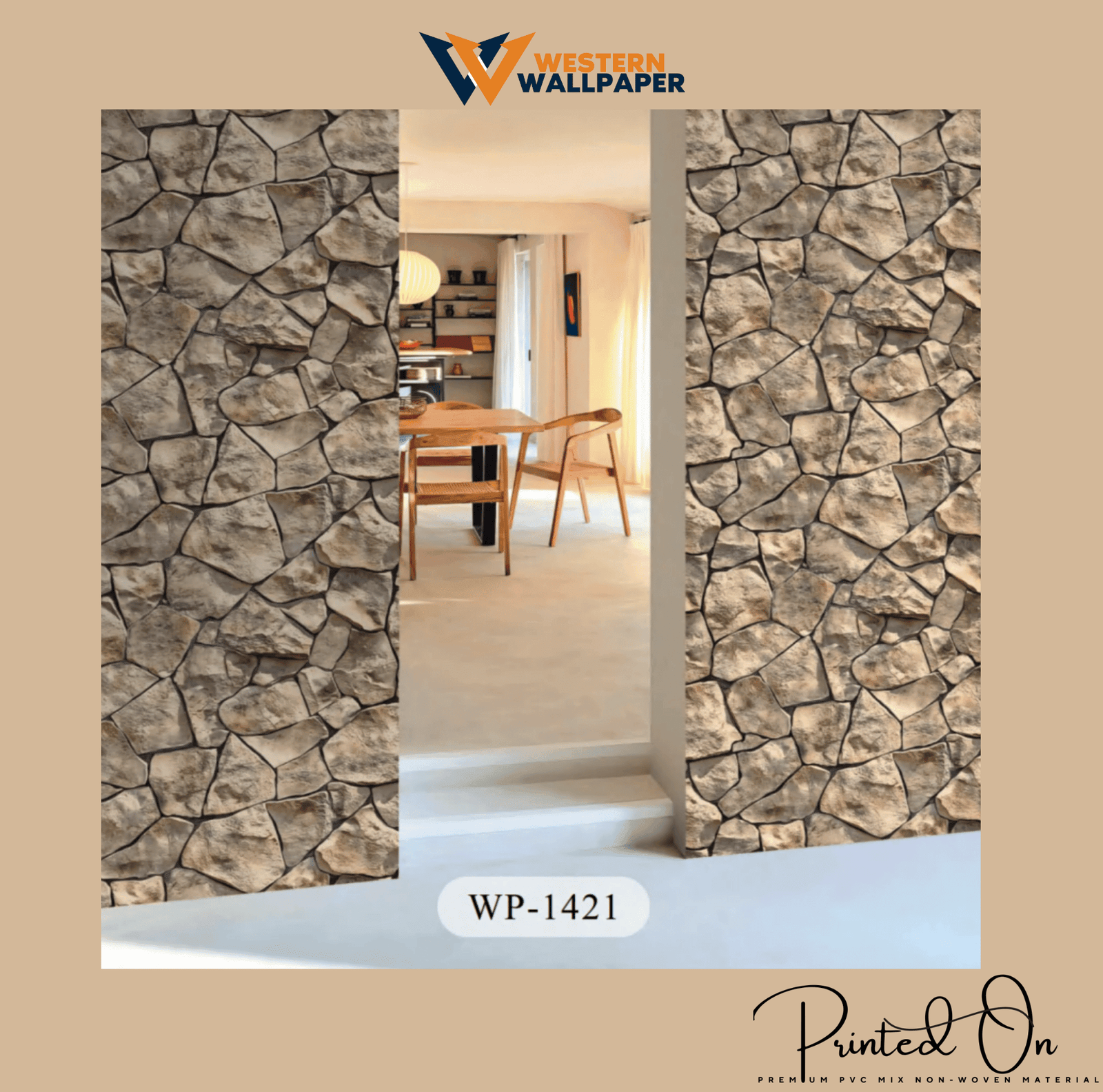 TERRACOTTA RIDGE MASONRY WALLPAPER IN SIENNA GOLD