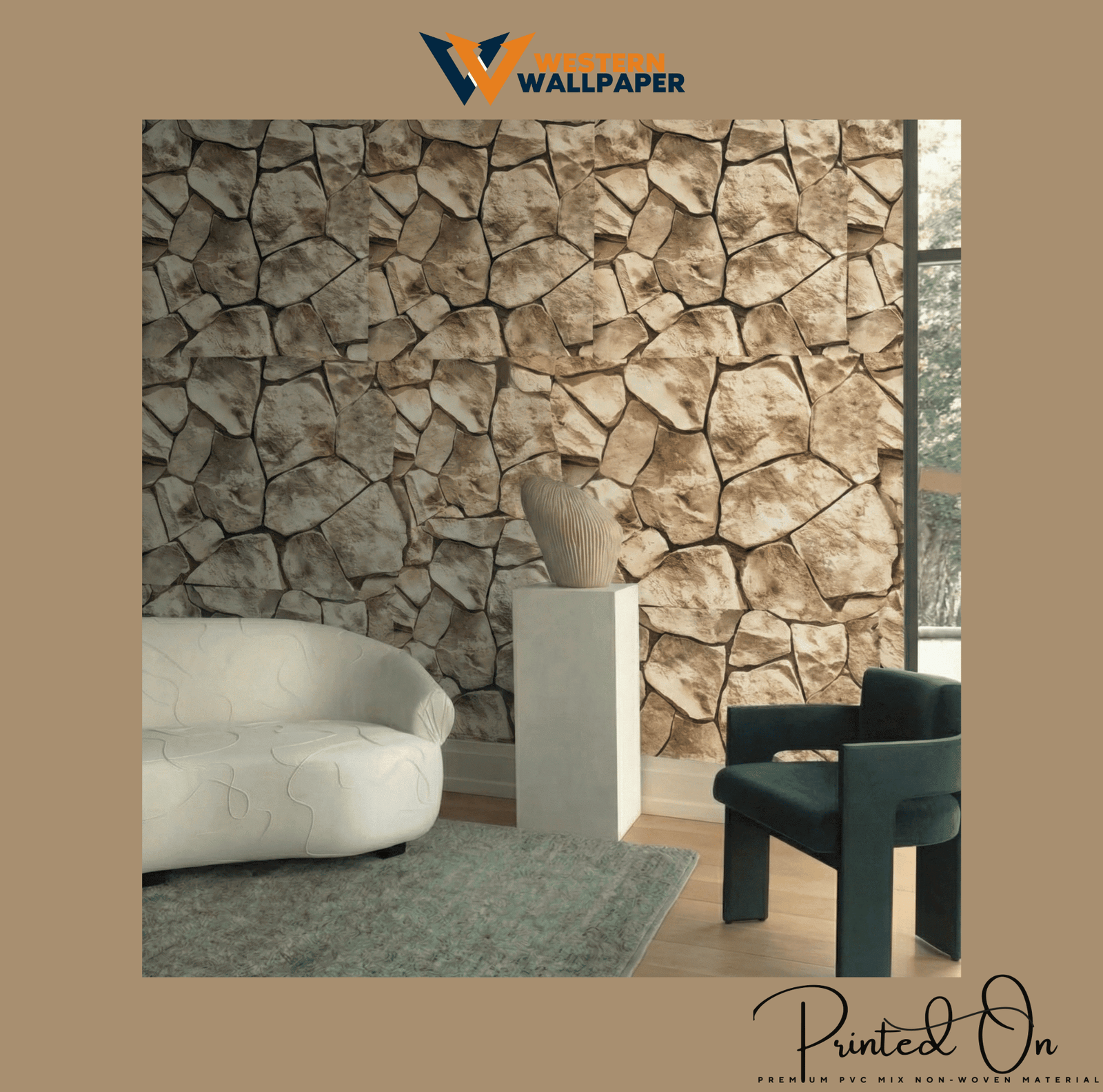 HEARTHSTONE QUARRY MASONRY WALLPAPER IN SIENNA GOLD