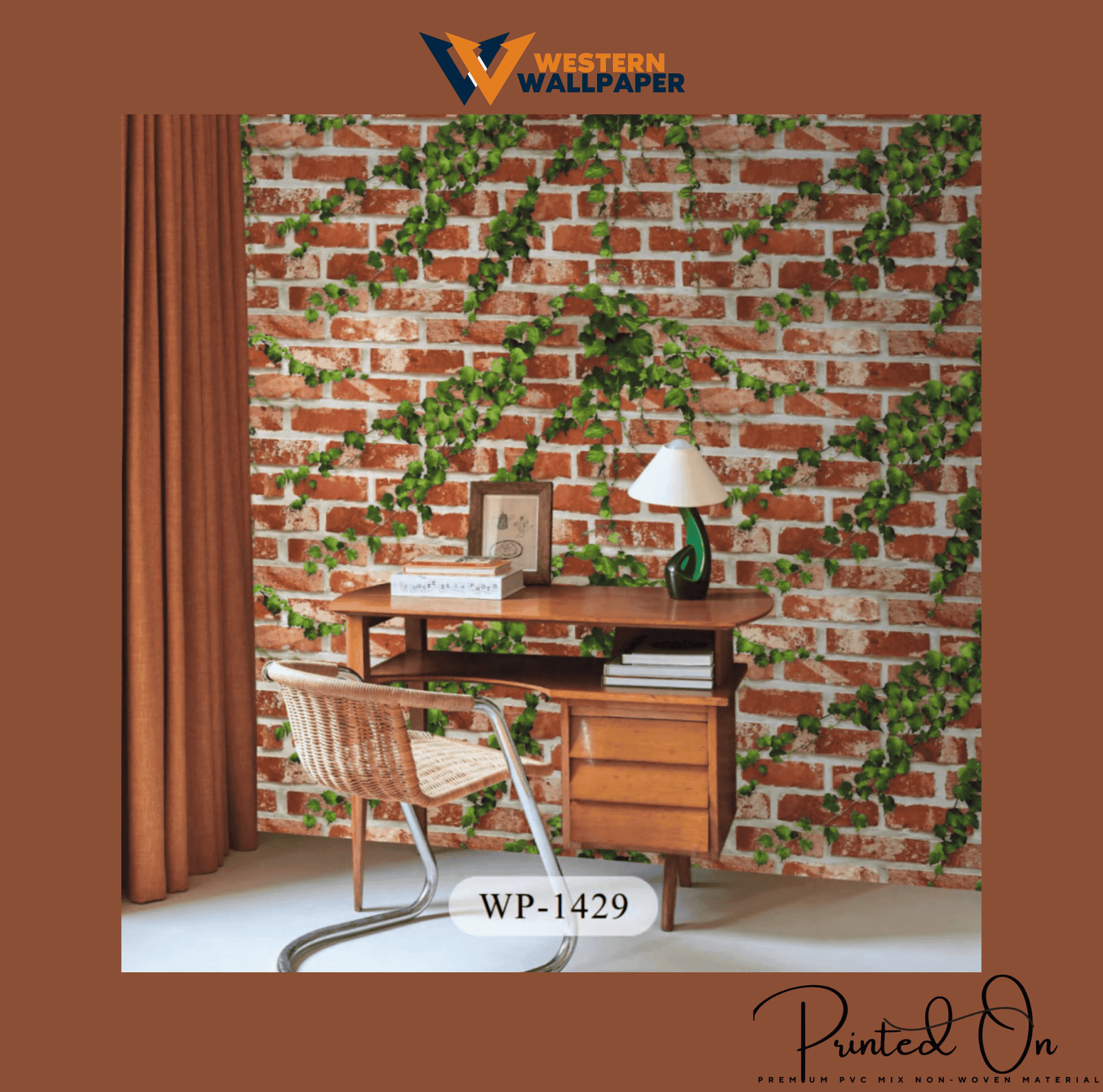TRADITIONAL RED BRICK IVY WALLPAPER IN GARDEN GREEN