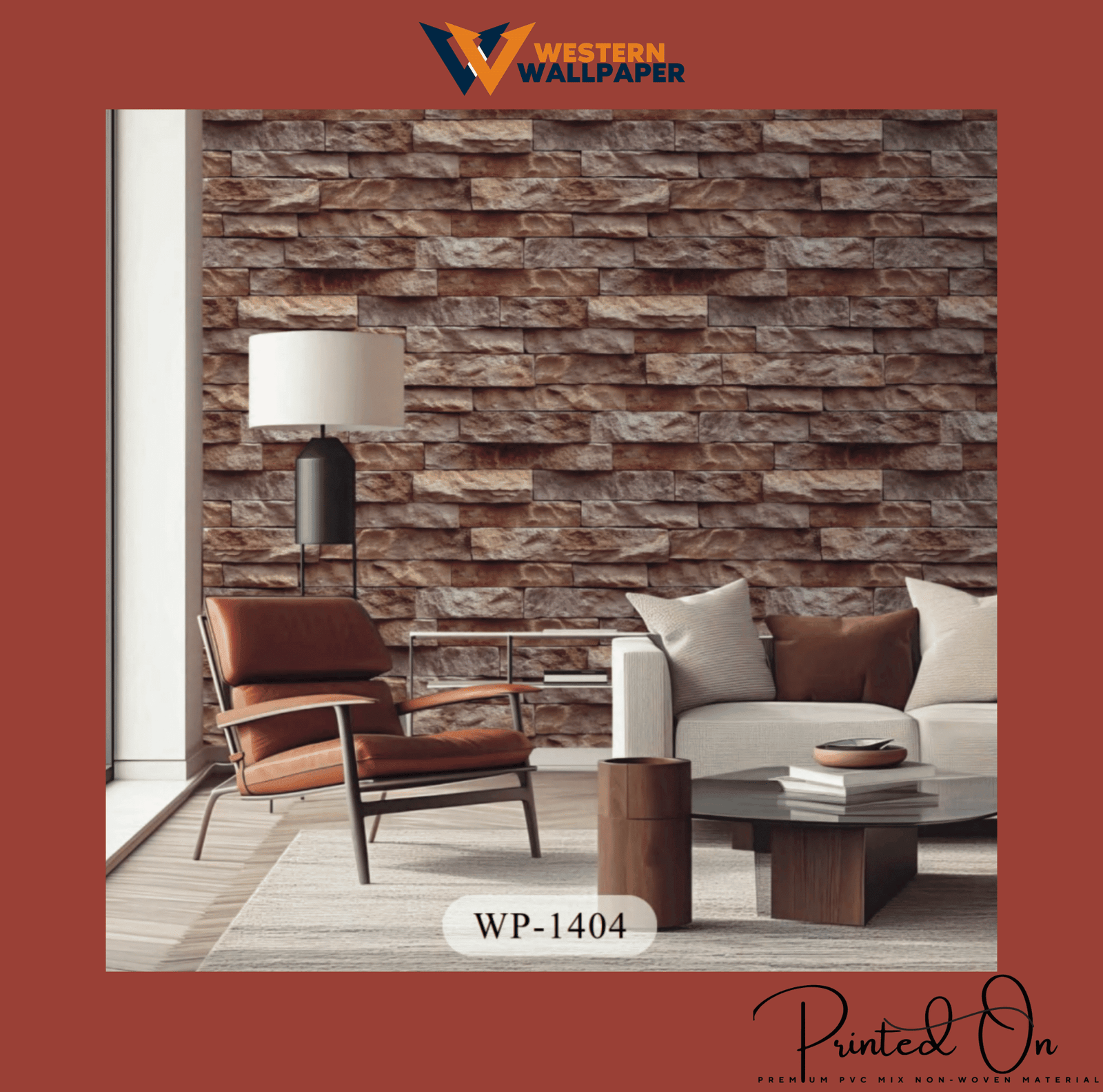 WESTERN STACKED STONE BRICK WALLPAPER IN EARTHY TERRACOTTA