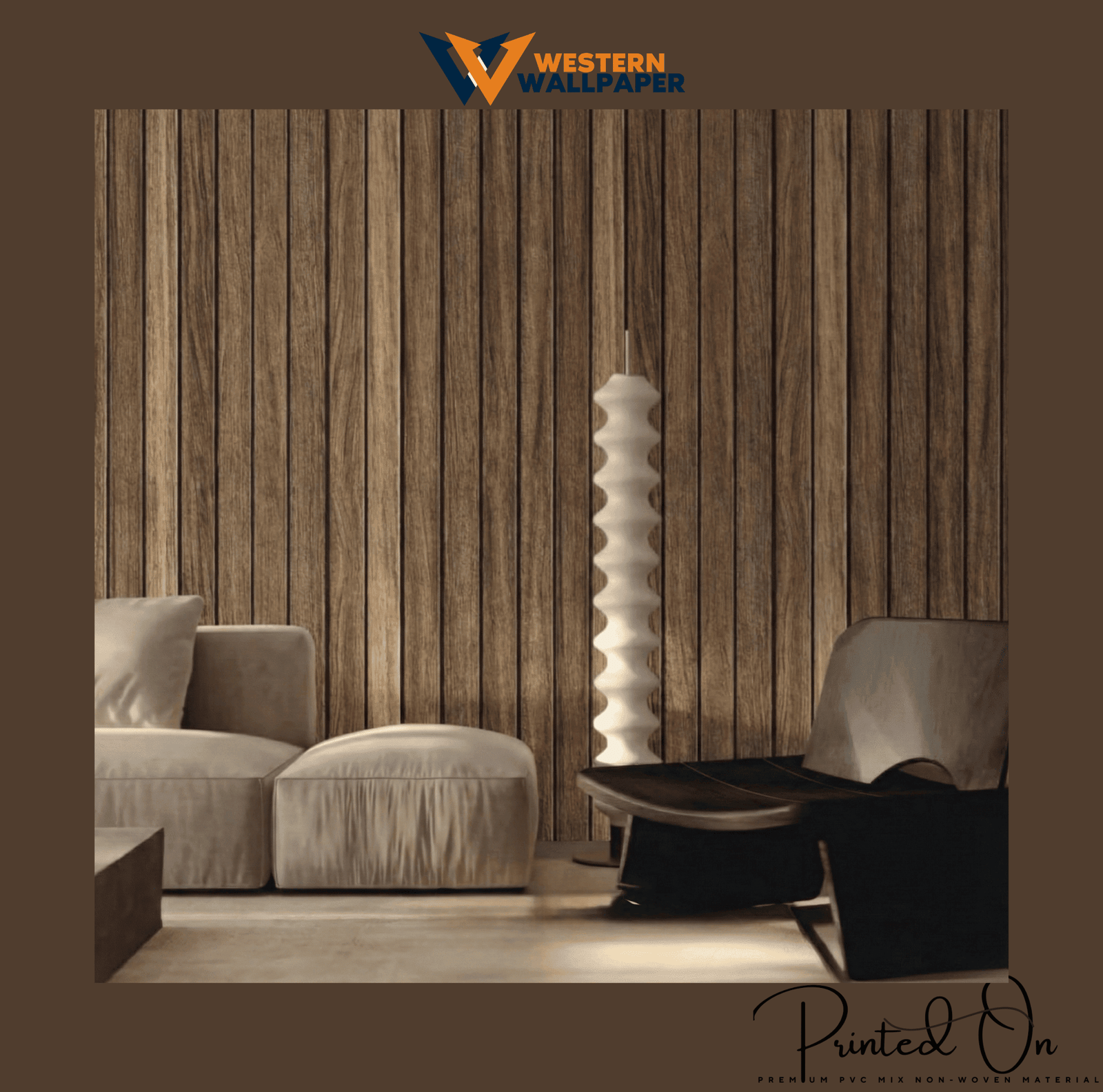 VERTICAL LINEAR SLAT WALLPAPER IN SMOKED WALNUT