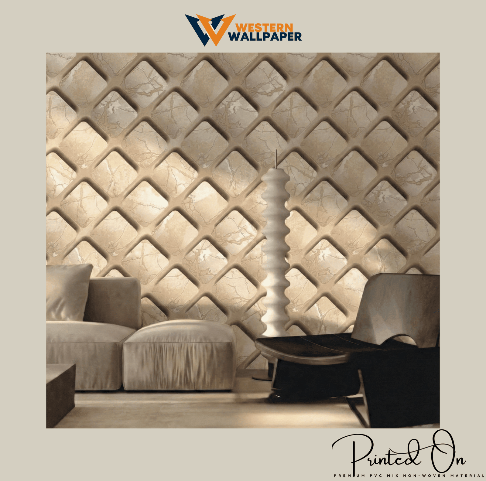 GEOMETRIC CUSHION MARBLE WALLPAPER IN SANDSTONE BEIGE