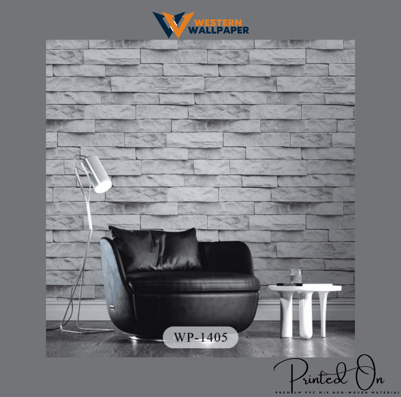 WESTERN STACKED STONE BRICK WALLPAPER IN GRAPHITE GREY